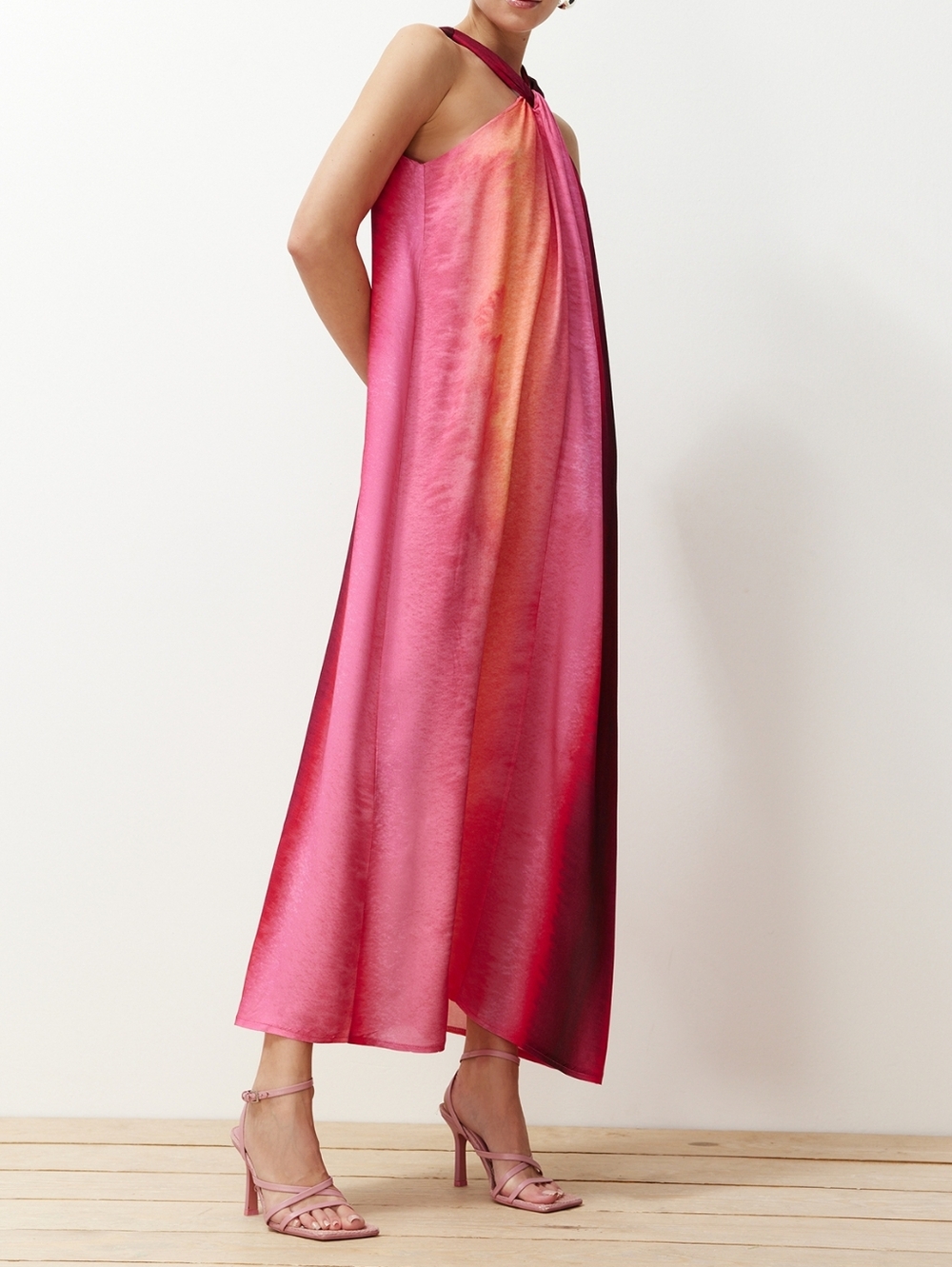 NEW Massimo Dutti Long Flowing Dress with Multicoloured Print RED MARL 6636/82 - Picture 3 of 10